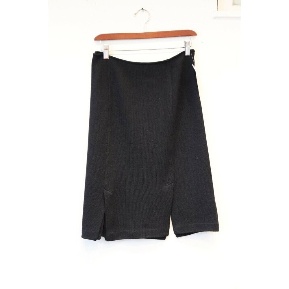 St. John Collection Women's Size US8 Medium Black Pencil Skirt Front Slit Mini - Picture 3 of 7